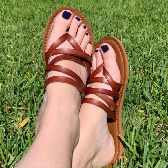Shoes - #154 New Toe Slide Sandal Brown 12 12W Cognac